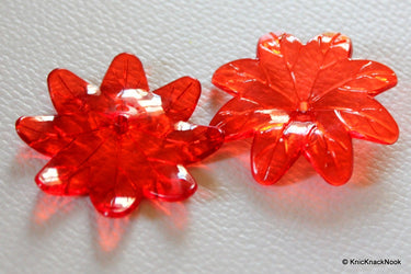 7 x Red Flower Transparent Acrylic Beads 3.8cm x 3.5cm